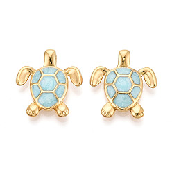 Небесно-голубой 304 нержавеющей стальной эмали подвески, прелести черепахи, ионное покрытие (ip), реальный 18 k позолоченный, с блеском порошок, голубой, 25x23x5.5 мм, отверстие : 4x2.5 мм