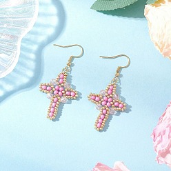 Pink 304 серьги-крестики из нержавеющей стали со стеклянными семенами, золотые, розовые, 53x26 мм