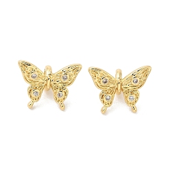 Настоящее золото 18K Латунные микро проложить кубического циркония бусы, бабочка, реальный 18 k позолоченный, 11.5x15x2 мм, отверстие : 3.5 мм