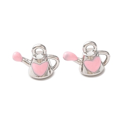 Платина Подвески из эмали и сплава, лейка с подвесками в виде сердечек, платина, 9x13x7 мм, отверстие : 1.8 мм