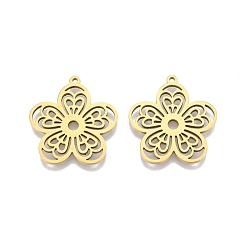 Настоящее золото 18K Ионное покрытие (ip) 201 подвески из нержавеющей стали, цветок, реальный 18 k позолоченный, 27x25.5x1.5 мм, отверстие : 1.4 мм