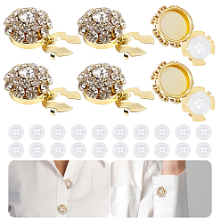 Cristal 6Boutons de manchette en alliage de strass, avec 20pcs 4-trou bouton en plastique, cristal, 21.5x14.5mm, Trou: 6mm