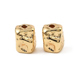 Настоящее золото 18K Латунные бусины, кованый текстурированный кубоид, реальный 18 k позолоченный, 6.5x5.5x4.5 мм, отверстие : 1.2 мм