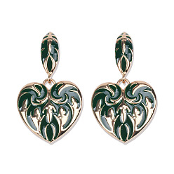 Темно-серый Серьги-гвоздики с эмалевым сплавом в форме сердца, золотые, темно-серый, 60x32 мм