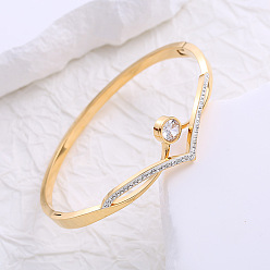 Золотой Браслеты из нержавеющей стали с микропаве из кубического циркония, шарнирные браслеты для женщин, золотые