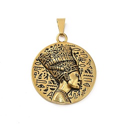 Античное Золото Викинг 304 подвески из нержавеющей стали, ионное покрытие (ip), плоский круглый с подвеской королевы Нефертити, античное золото , 42x36.5x7 мм, отверстие : 8x4.5 мм