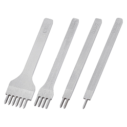 Stainless Steel Color 4Pcs 4 Styles DIY Lacing Stitching Leather Craft Kits, Leather Craft Hole Punches Tool, Stainless Steel Color, 98x6~21x3.5mm