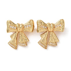 Настоящее золото 18K Латунные микро проложить кубического циркония Twister застежками, бантом, реальный 18 k позолоченный, 24.5x24x13 мм, отверстие : 1.8 мм