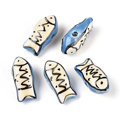 Светлый Золото-желтый Ручной фарфоровые керамические шарики, Famille выросли стиле, рыба, светлый золотарник желтый, 22~23x10~11.5x9.5~10 мм, отверстие : 1.8~2.5 мм