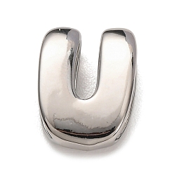 Letter U Латунные бусины, долговечный, стойки покрытие, без свинца и без кадмия, платина, Буква U, 21x15.5x7 мм, отверстие : 18x4 мм