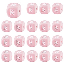 Letter R 20Pcs Pink Cube Letter Silicone Beads 12x12x12mm Square Dice Alphabet Beads with 2mm Hole Spacer Loose Letter Beads for Bracelet Necklace Jewelry Making, Letter.R, 12mm, Hole: 2mm