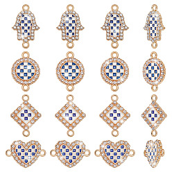 Mixed Shapes 40 шт. 4 стили сплав синие и белые эмалевые звенья соединительные подвески, с кристально горный хрусталь, золотые, разнообразные, 14~23x14.5~21.5x1.7~2.1 мм, отверстие : 1.8 мм, 10 шт / стиль