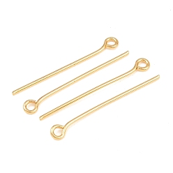 Real 18K Gold Plated SHEGRACE 20G Brass Eye Pins, Cadmium Free & Nickel Free & Lead Free, Real 18K Gold Plated, 25.5x3x0.7mm, Hole: 1.5mm, 21 Gauge