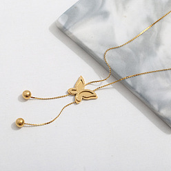 Бабочка 201 женские ожерелья-лариаты из нержавеющей стали, золотые, бабочка, 15.75 дюйм (40 см)