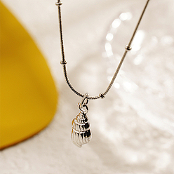 Stainless Steel Color 304 Stainless Steel Shell Shape Pendant Necklace for Women, Stainless Steel Color, 15.75 inch(40cm)