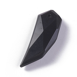 Obsidian Natural Obsidian Pendants, Faceted, Ivory Shape, 47x18x7.7mm, Hole: 1.8mm