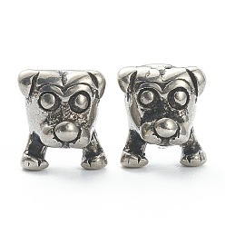 Plata Antigua 304 bolas de acero inoxidable, perro, plata antigua, 10.5x9.5x7.5 mm, agujero: 1.4 mm