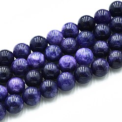 Темно-синий  Шифер Природного кварца нитей бисера, окрашенные, круглые, имитация содалита, темный сланец синий, 10~10.5 мм, отверстие : 1~1.2 мм, около 37~38 шт / нитка, 14.76~15.16 дюйм (37.5~38.5 см)