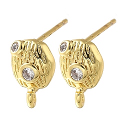 Настоящее золото 18K Латунные серьги-гвоздики из циркония, без кадмия и без свинца, долговечный, стойки покрытие, реальный 18 k позолоченный, 9x6 мм, отверстие : 1.4 мм, штифты : 0.8 мм