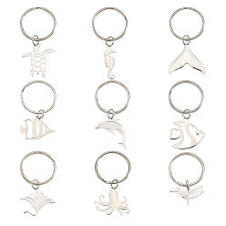 Mixed Shapes 9 шт. тема океана 304 брелки из нержавеющей стали, цвет нержавеющей стали, разнообразные, разнообразные, 41~55 мм