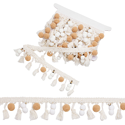 Бежевый 1 Лента с бахромой из полиэстера с отделкой в виде шариков, кружево с кисточками и трикотажным полотном, декор для рукоделия и швейные принадлежности, бежевые, 2-3/8~2-1/2 дюйм (60~65 мм)