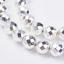 с Покрытием Серебра Немагнитные нити шарик синтетический гематит, граненые, круглые, со серебряным покрытием, 8 мм, отверстие : 1 мм, около 49~51 шт / нитка, 15.3 дюйм ~ 15.7 дюйм