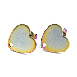 Rainbow Color Ионное покрытие (ip) 304 детали серьги-гвоздики из нержавеющей стали, с ушными гайками / серьгами и отверстием, формы сердца, Радуга цветов, 12x13x1 мм, штифты : 0.8 мм