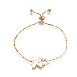 Golden 201 Stainless Steel Slider Bracelets, Box Chains, Butterfly, Golden, 9-5/8 inch~9-7/8 inch(24.5~25cm), Links: 19x21x1.5mm