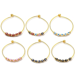 Mixed Color Evil Eye Enamel Beaded Bangles, Rack Plating Brass Bangle for Women, Mixed Color, Inner Diameter: 2-3/8x2-1/2 inch(5.9x6.5cm)