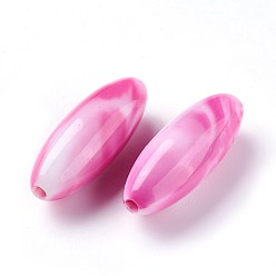 Hot Pink Acrylic Imitation Gemstone Beads, Oval, Hot Pink, 29~29.5x11mm, Hole: 2.5mm, about 220pcs/500g