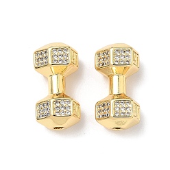 Настоящее золото 18K Латунные прозрачные бусины из кубического циркония, без кадмия и без свинца, долговечный, гантель, реальный 18 k позолоченный, 18x8.5x8 мм, отверстие : 1.8 мм