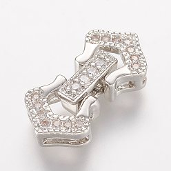 Платина Латунные микро проложить кубического циркония раз за застежками, платина, 19x10x4.5 мм, отверстие : 0.5 мм