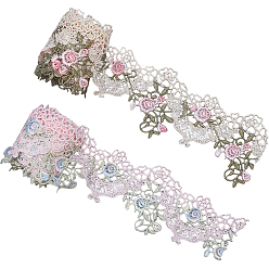 (52) Непрозрачная лаванда 4 ярдов 2 цветов полиэстеровых кружевных лент, цветок, аксессуары для одежды, разноцветные, 2-1/4 дюйм (58 мм), 2 ярды / цвет