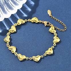 Сердце 201 браслеты из нержавеющей стали ссылка для женщин, реальный 18 k позолоченный, сердце, 7-1/4 дюйм (18.5 см), ссылка: 16x8x3.5 mm