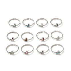 Нержавеющая Сталь Цвет Открытое кольцо-манжета со стразами в форме сердца, 304 женские украшения из нержавеющей стали, разноцветные, цвет нержавеющей стали, размер США 6 1/2 (16.9 мм)