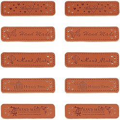 Chocolate PU Leather Labels, Handmade Embossed Tag, with Holes, for DIY Jeans, Bags, Shoes, Hat Accessories, Rectangle with Word, Chocolate, 51x16x1.5mm, 5patterns, 10pcs/pattern, 50pcs/box