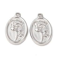 Нержавеющая Сталь Цвет 304 подвески из нержавеющей стали, овальные с цветком, цвет нержавеющей стали, 18x11.5x2 мм, отверстие : 1.2 мм