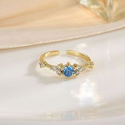 Золотой Открытые кольца-манжеты из латуни с микропаве из прозрачных кубических цирконий для женщин, цветок, золотые, 15~20 мм