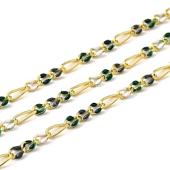 Зеленый Латунь Figaro цепи, пайки, с эмалью, стойки покрытие, долговечный, без свинца и без кадмия, с катушкой, реальный 18 k позолоченный, зелёные, ссылка: 4.5x3x1мм и 6x2x1мм
