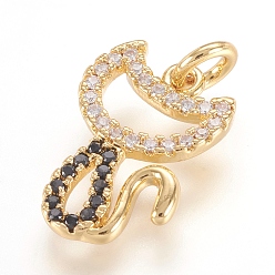 Настоящее золото 18K Латунные микро проложить кубического циркония подвески, реальный 18 k позолоченный, кошка, золотые, 16x11x2 мм, отверстие : 3 мм