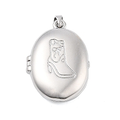 Платина Подвески латуни медальон, без свинца и без кадмия, долговечный, овал с рисунком ботинка, платина, 24.5x17.5x7 мм, отверстие : 4x3 мм, внутренний диаметр: 19x13 мм