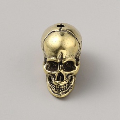 Raw(Unplated) Brass Skull Beads, Raw(Unplated), 23x15x22mm, Hole: 2.5mm