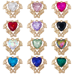 (52) Непрозрачная лаванда 24шт 12 цвета сплава стекла кабошоны, сердце, золотые, разноцветные, 18x20.5x6 мм, 2 шт / цвет