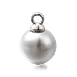 Серебро Подвески из АБС-пластика с жемчугом, круглые, с петлей из платинового сплава, серебряные, 11x8 мм, отверстие : 1.6 мм
