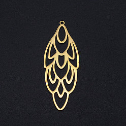 Золотой 201 стали большой подвески из нержавеющей филигранные, цветок, золотые, 52x19.5x1 мм, отверстие : 1.6 мм