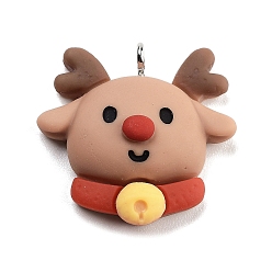 Олень Подвески из непрозрачной смолы на рождественскую тематику, с платиновыми тоновыми железными петлями, олень, 25.5x26.5x9 мм, отверстие : 2 мм