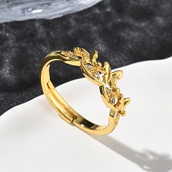 Настоящее золото 18K Латунные микро проложить пальцев кольца кубического циркония, бабочка, долговечный, стойки покрытие, без свинца и без кадмия, реальный 18 k позолоченный, 6.5 мм, размер США 7 1/4 (17.5 мм)