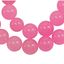 Темно-Розовый Бусины из дрогоценного камня, натурального белого нефрита, окрашенные, круглые, темно-розовыми, 12 мм, отверстие : 1 мм, около 33 шт / нитка, 15.5 дюйм