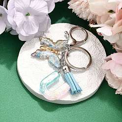 Letter U 26шт. брелок с кисточкой из прозрачной эпоксидной смолы, прозрачного акрила и искусственной замши, с кольцами для ключей из сплава, с цепочками и застежками-лобстерами, бабочка, Буква U, 95~108 мм