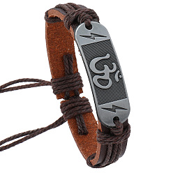 Кокосово-Коричневый Регулируемые браслеты из искусственной кожи, браслеты из сплава с овальными звеньями для мужчин, кокосового коричневый, внутренний диаметр: 2-1/8~2-3/4 дюйм (5.5~7 см)